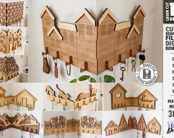 SVG-Datei für Eckschlüsselhalter – Wandmontierter Schlüsselhalter (Laserschnitt) – Organizer für den Hauseingang – Eckregal aus Holz (SVG)