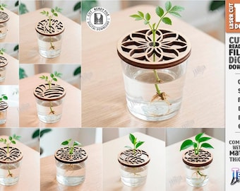 Tapa para propagación de plantas SVG - Estación de propagación en frasco cortada con láser - Soporte para cortar plantas - Tapa hidropónica - Regalo para amantes de las plantas - Archivo Glowforge