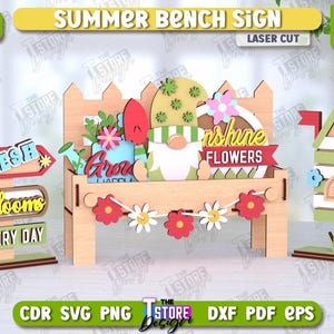 Summer Bench Sign Laser Cut, Beach Wooden Decor, Summer Interchangeable Bench Sign, Holiday Signs, Summer Tiered Tray, Standing Decor v.2