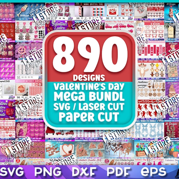 Super enorme mega paquete de San Valentín / mega paquete láser del día de San Valentín / mega paquete SVG del día de San Valentín / 890 mega paquetes de diseños SVG