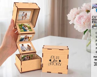 3d Wooden Love Photo Memory Box Laser Bundle, Valentines Day Photo