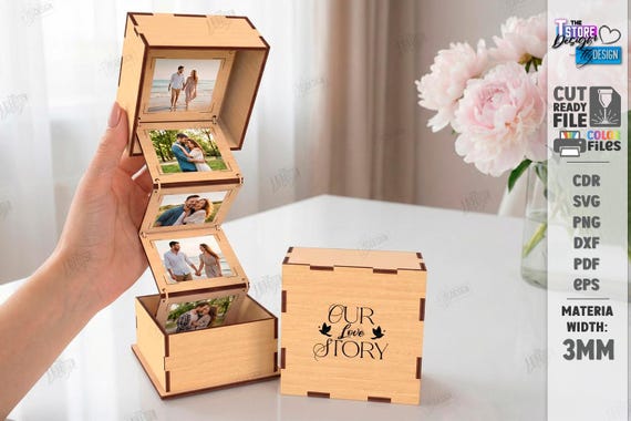 3d Wooden Love Photo Memory Box Laser Bundle, Valentines Day Photo