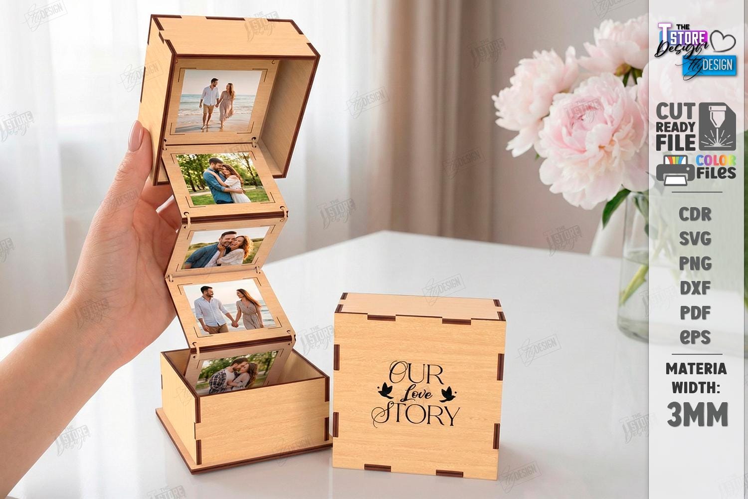 3d Wooden Love Photo Memory Box Laser Bundle, Valentines Day Photo