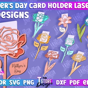 Titular de la tarjeta de regalo del Día de las Madres Paquete de corte láser / Titular de la tarjeta del Día de las Madres Diseño SVG / Titular del dinero de la mamá 3d Archivos cortados por láser / Ramo de flores