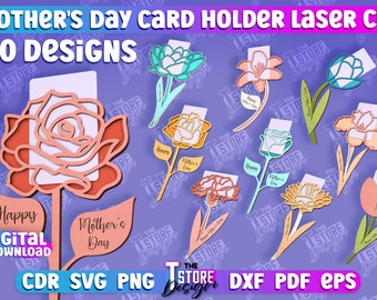 Mothers Day Gift Card Holder Laser Cut Bundle | Mothers Day Card Holder SVG Design | 3d Mom Money Holder Laser Cut Files | Flower Bouquet