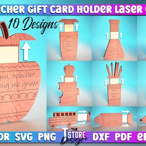 Leraar Gift Card Holder Laser Cut SVG Bundel | Leraar kaarthouder SVG ontwerp | Lasergesneden bestanden | CNC-bestanden