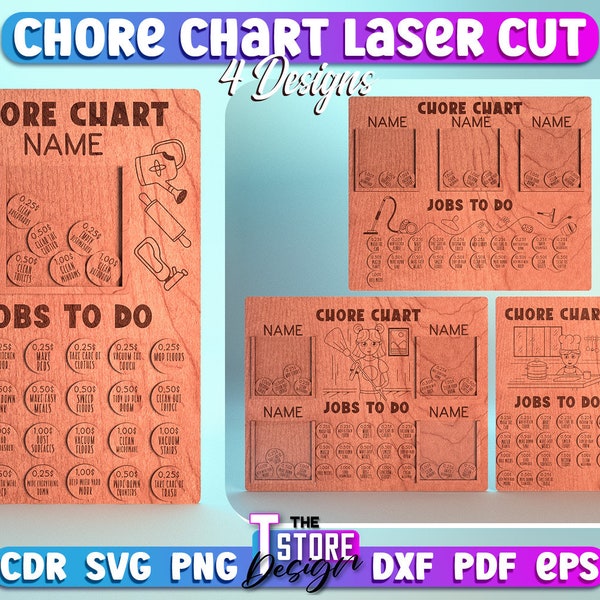 Chore Chart Laser Cut SVG Bundle | Chore Chart SVG Design | Laser Cut Files | CNC Files