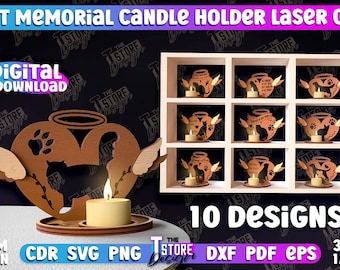 Pet Memorial Candle Holder Lasercut | 3D Memorial Lanterns Laser Cut | 3D tea light holder SVG | Cat and Dog Memorial | Dog memorial SVG