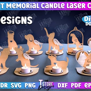 ペット メモリアル キャンドル ホルダー レーザーカット | 3D メモリアル ランタン レーザーカット | 3D ティー ライト ホルダー SVG | ペット用メモリアル キャンドル | 犬のメモリアル SVG