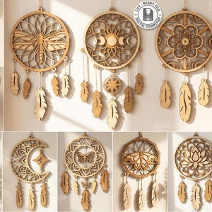 Drömfångare svg - Laserskuren väggdekor - Boho Mandala Drömfångare - Fjäderhängande dekor - Glowforge svg
