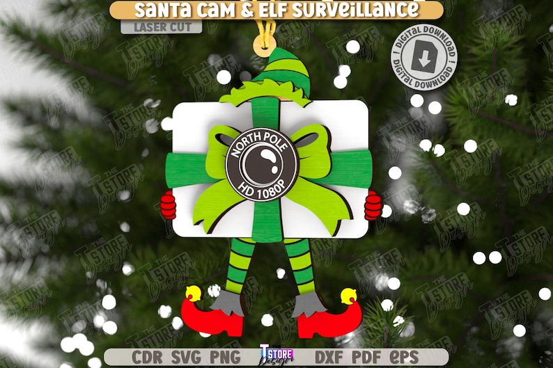 3d Santa Can & Elf Surveillance Ornaments Laser Cut Bundle, Christmas ...