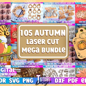 Puede incluir: Un paquete de descarga digital de 105 diseños de corte por láser con temática otoñal. Los diseños incluyen gnomos de otoño, calabazas, hojas y mucho más. El paquete es perfecto para proyectos de manualidades, decoración del hogar y mucho más.
