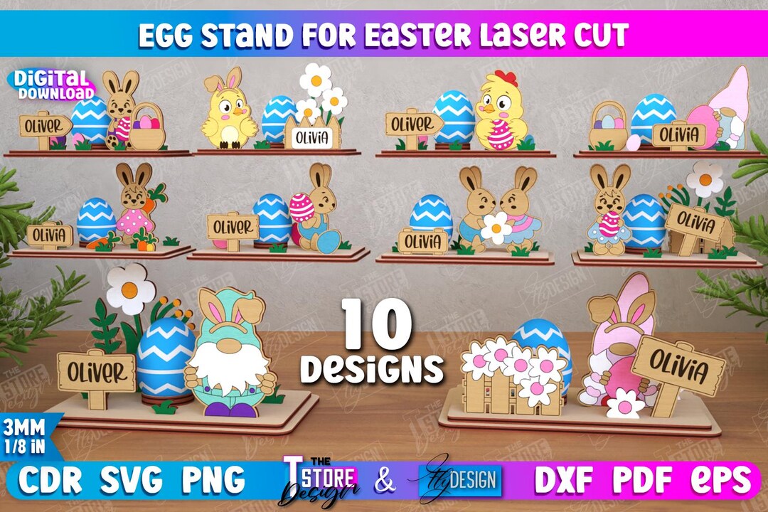 Easter Egg Holder Laser Cut Files, Bunny Chick Shelf Sitters SVG ...