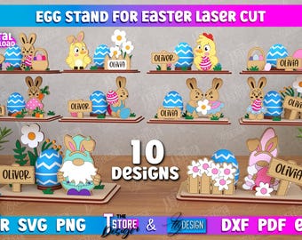 Easter Egg Holder Laser Cut Files, Bunny Chick Shelf Sitters SVG (Digital Download)