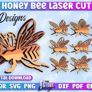 Honey Bee Laser cut, 3d Honey Bee Lasercut, 3D Bumble Bee home decor, 3D Bee Lasercut, Summer Lasercut, 3D Bee Puzzle CNC Files, Home Decor