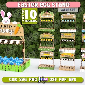 Personalized easter egg holders bundle, 3d easter egg stand laser cut, easter bunny holder svg, shelf sitters, kids svg, easter egg storage