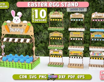 Personalized easter egg holders bundle, 3d easter egg stand laser cut, easter bunny holder svg, shelf sitters, kids svg, easter egg storage
