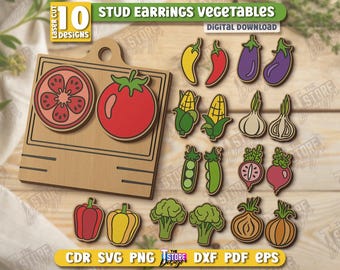 Vegetable Stud Earrings Laser Cut Bundle, Veggie Earrings, Engraved Earring, Summer Jewelry, Garden SVG, Miniature Food, Match Stud Earrings