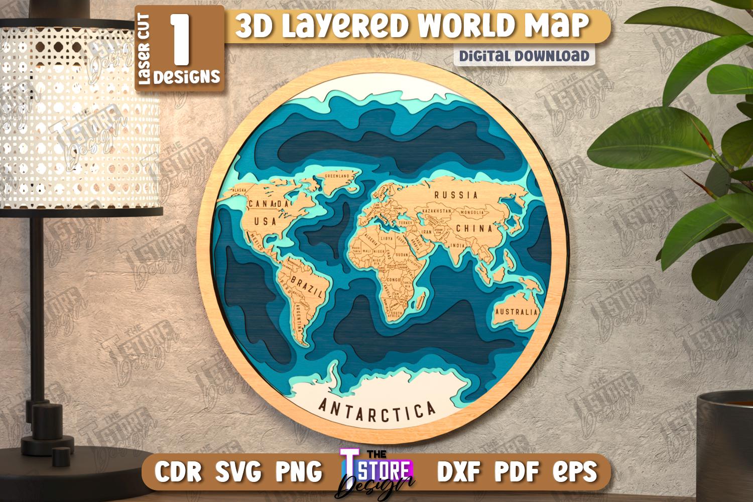 3d Layered World Map Laser Cut Design, Multilayered Wall Art, 3d Map of ...