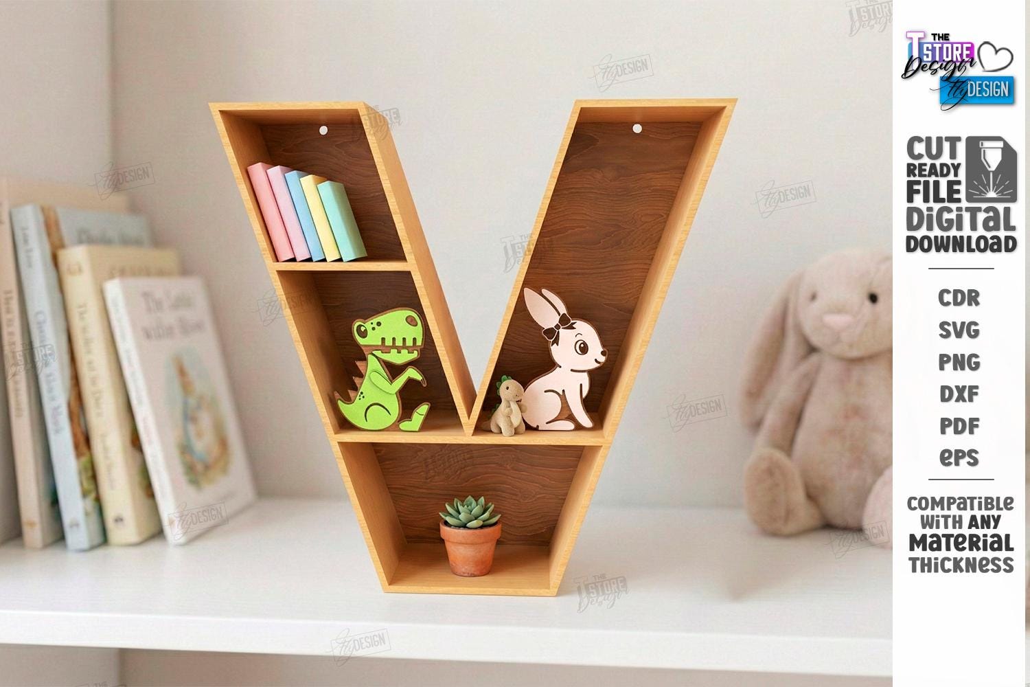 Wooden Alphabet Letter Bookshelf Laser Cut Bundle, Vertical Bookcase ...