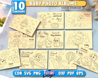 Baby Fotoalben Laser Cut Bundle, Babybuch Andenken, personalisiertes Album-Cover, graviertes Erinnerungsbuch-Cover, Neugeborenen Fotoalben Design
