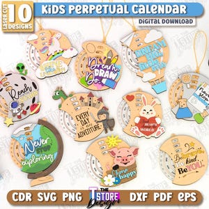 3d Kids perpetual calendar laser cut bundle, eternal calendar laser cut, round calendar laser cut, wall decor, wooden calendar with sliders