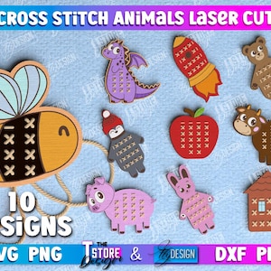 Cross stitch animals blanks bundle, Embroidery for kids lasercut, Kids Game, Montessori toys, baby education, cross stitch pendant, kids svg