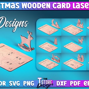 Pakiet kartek świątecznych z drewna ciętych laserowo w formacie SVG | Projekt wycinanych laserowo kartek świątecznych w formacie SVG | Pliki CNC
