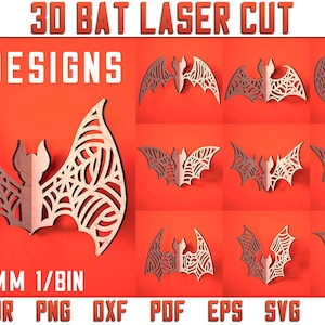 3D Bat Laser Cut SVG Bundle  | Halloween Bat Laser Cut SVG Design | CNC Files