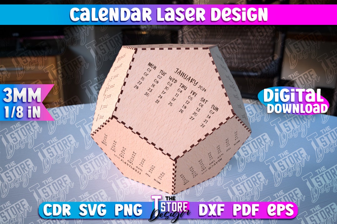 Calendar Laser Cut SVG Design Home Decor SVG Design Laser Cut Files 2025 Calendar Dodecahedron