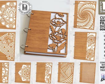 Kit de planner 3D de madeira cortado a laser, capa de caderno cortada a laser, capa de diário em SVG, SVG boho, fichário para caderno, capa de livro mandala, capa de álbum