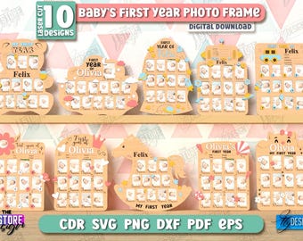 Baby’s First Year Photo Frame Laser Cut Bundle, Newborn Memory Keepsake, Baby Shower, Newborn Stats Frame, 12 Months Photos, Baby Milestones