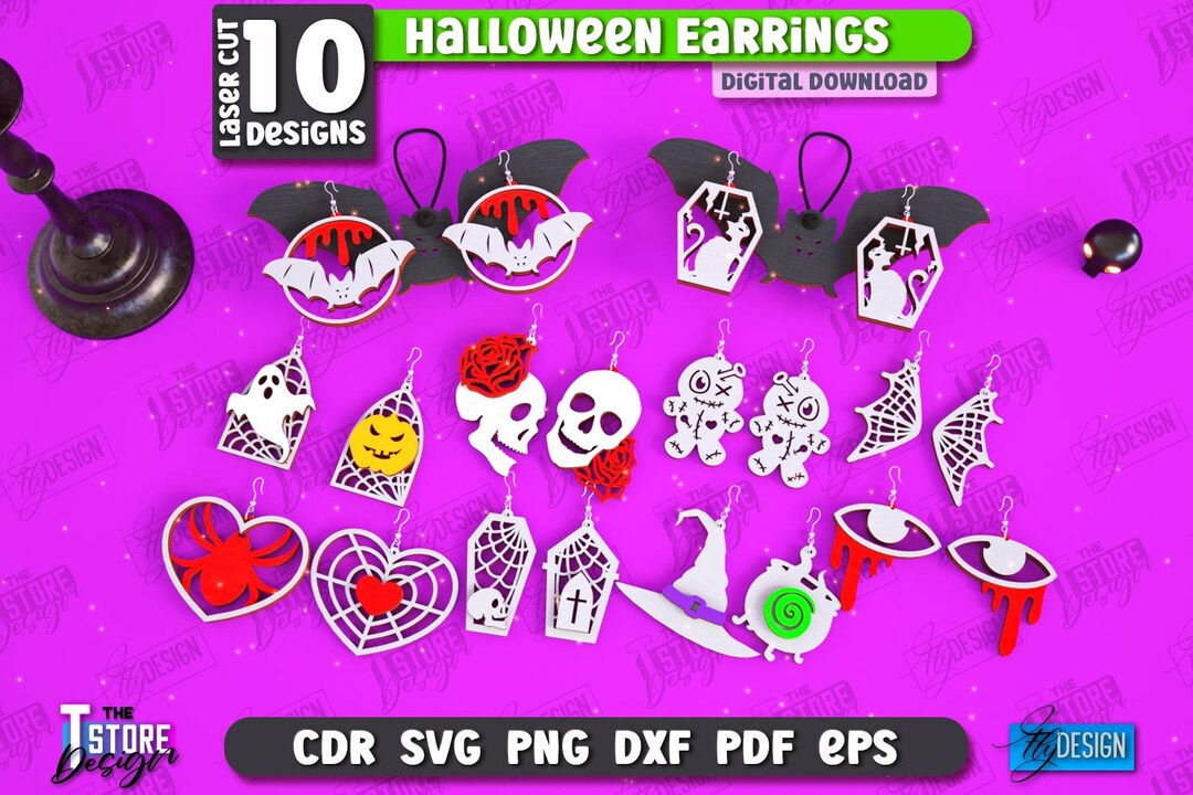 Halloween Earrings Laser Cut Bundle, Witch Earrings, Spooky Dangle ...
