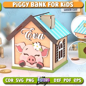Piglet Piggy Bank for Kids Laser Cut, Personalized Money Box with Name, Animal Coin Bank, Gift For Kids, Nursery Decor, Saving Box, Cash Box