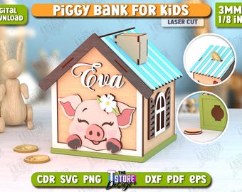 Alcancía infantil cortada a láser, personalizada con nombre, regalo para niños, decoración infantil, caja de ahorros, caja de dinero.