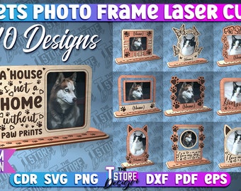 Marcos de fotos para mascotas cortados con láser / Diseño SVG de marcos de fotos para perros / Archivos cortados con láser para gatos