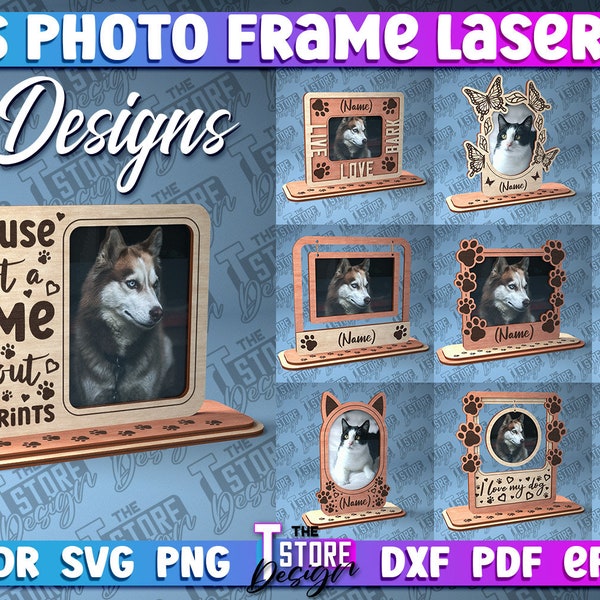 Pets Photo Frame Laser Cut Bundle | Dog Photo Frame SVG Design | Cat Laser Cut Files