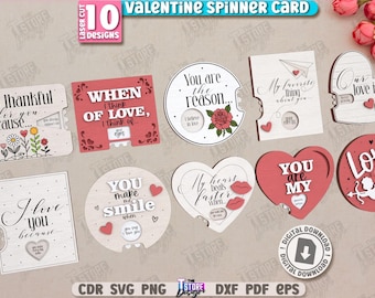 3d Valentine's day spinner card laser cut bundle, personalized gift card, Valentine scroll card, spinning ornament, sliding statement card