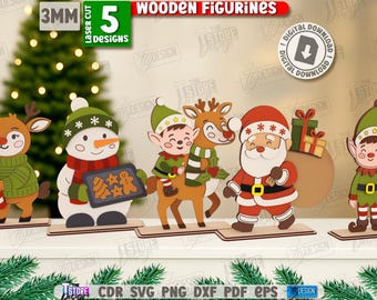 3d Christmas wooden figurines laser cut bundle, Xmas shelf sitters svg, layered decor svg, Xmas wooden standing decor, Christmas characters