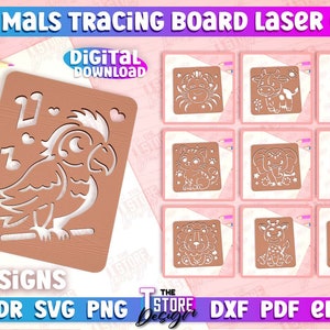 Djurmålningstavla Laserskuren Bundle | Montessorimålningstavledesign | Rolig speldesign
