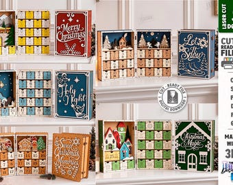 Advent Calendar SVG - Laser Cut Christmas Countdown Calendar With Drawers - Wooden Holiday Decor And Gift Box - Christmas Decor svg