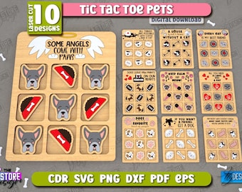 Tic Tac Toe Pets Game Laser Cut Design, Kids Board Game SVG, Personalized Wooden Tic Tac Toe Game, Children Gift, Children Travel Game Gift