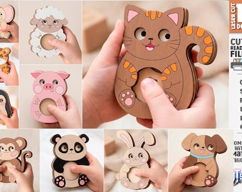 Tier Fidget Toy svg - Holz Fidget Animal Bundle - Sensorisches Spielzeug Laser Cut File - Montessori Spielzeug svg - Kids Busy Toy svg