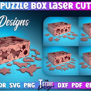 Puzzle Box Laser Cut Bundle  | Puzzle Laser Design | Laser Cut SVG Bundle | CNC Files