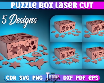 Puzzle Box Laser Cut Bundle  | Puzzle Laser Design | Laser Cut SVG Bundle | CNC Files