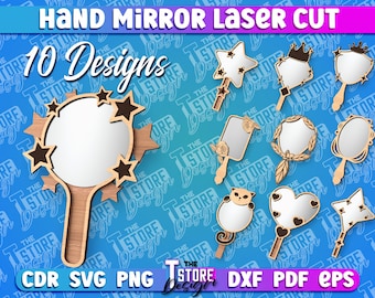 Wooden Hand Mirror | Wooden Hand Mirror With Handle| Laser Cut Makeup Mirror | Vanity Mirror Design| Hand Held Mirror SVG | Laser Design