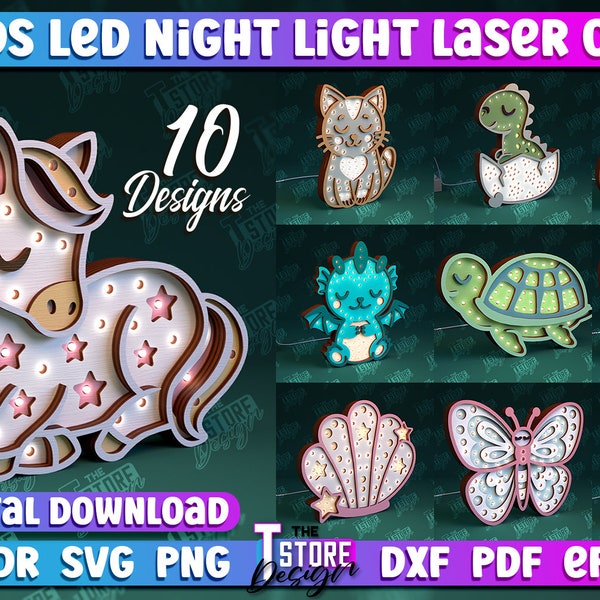 Kids Wooden Led Night Lamps Bundle | 3D Animals Leg Light Box Lasercut | Baby Night Light Lamp Lasercut | Baby Room Decor | Kid Room Decor