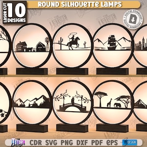 3d round silhouette lamp lasercut bundle, sphere lightbox svg, safari led lamp svg, shelf sitter svg, wildlife lantern, nature inspired lamp