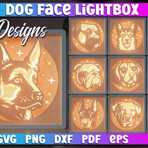 Hund Gesichter Light Box SVG Design, Schattenbox SVG, Papierschnittdateien, Papierhundegesicht SVG Design, Hund Light box, Natur Aufnäher SVG