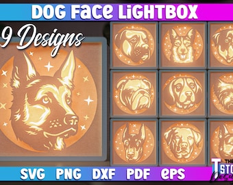 Dog Faces Light Box SVG Design, Shadowbox SVG, Paper Cut Files, Paper Dog Face SVG Design, Dog Light box, Nature Svg design